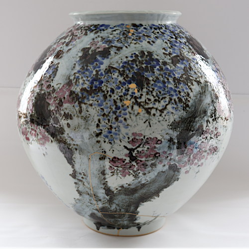 Große Kugelvase handgedreht Kintsugi