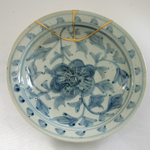 Teller Blau/Weiss Kintsugi